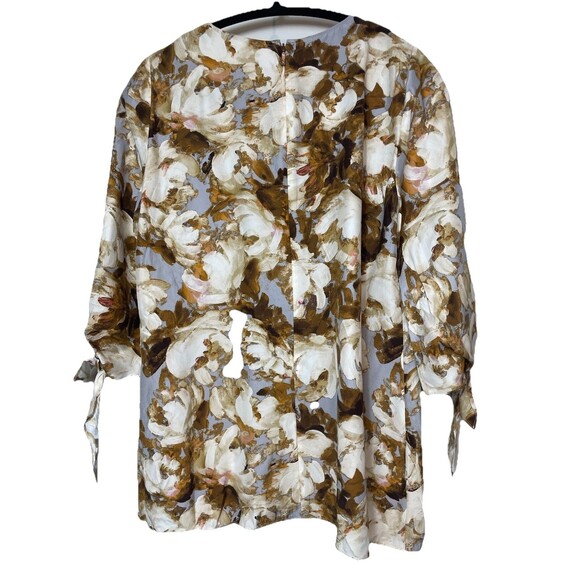 New Retail $398 Lafayette 148 Kenna Print Silk Blouse - Size P - Picture 2 of 12